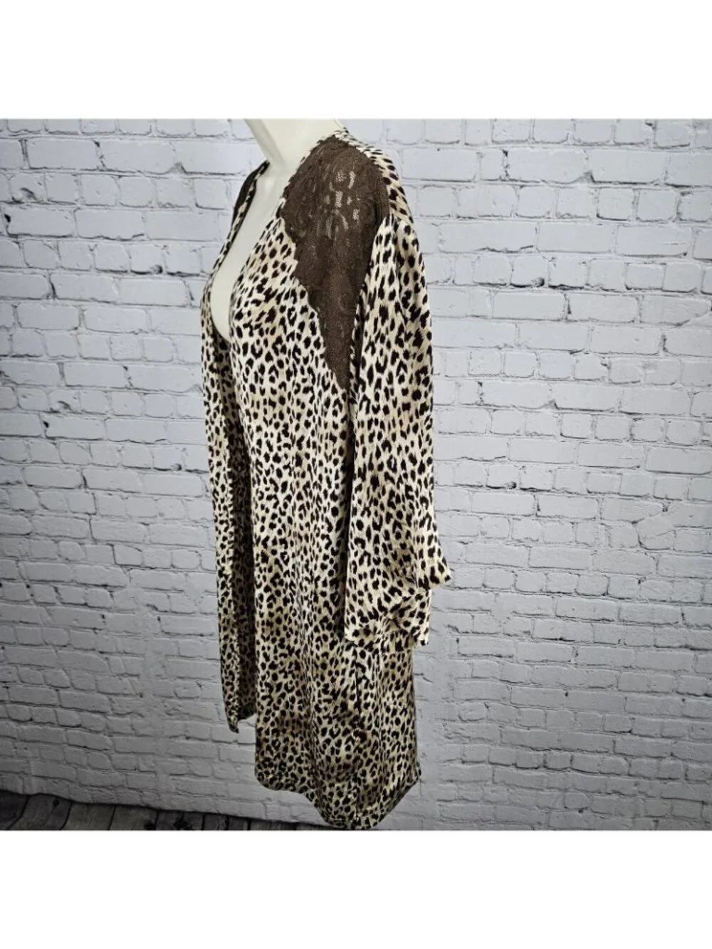 Marilyn Monroe Warners Brown Silk Leopard Lace 3/4 Sleeve Pockets Short Robe P/S